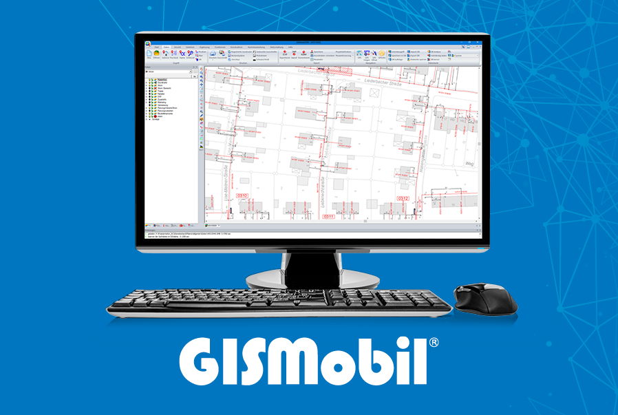 GISMobil Anwendung im Monitor mit blauen Hintergrund